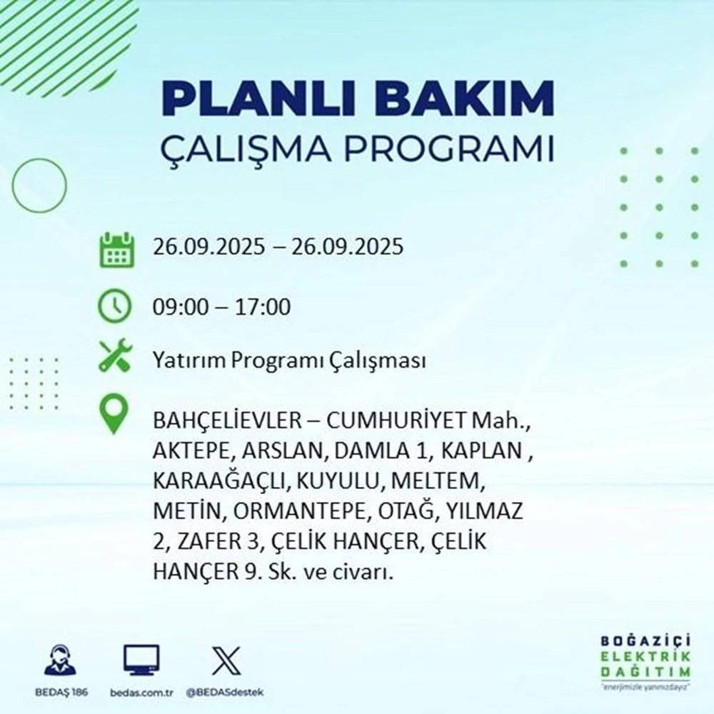 İstanbul’da elektrik alarmı! 23 ilçede 10 saatlik kesinti listesi açıklandı 17